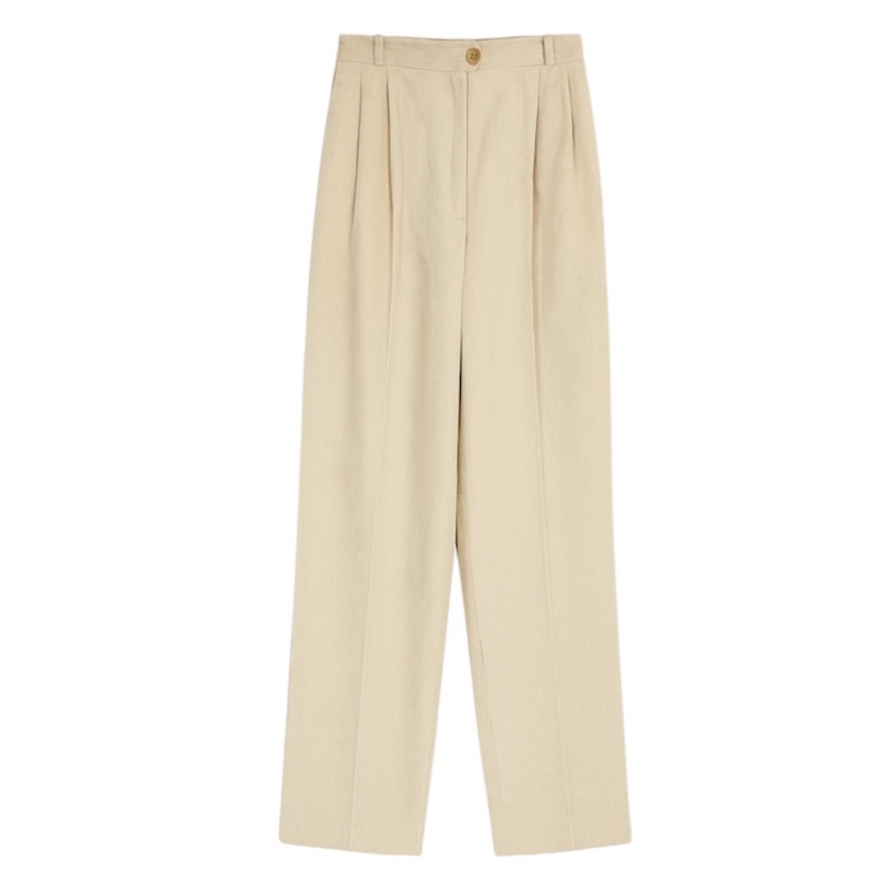 Alan Austin Made in Italy Butter Yellow 100% Cotton Pleated Corduroy Pants Sz 27
